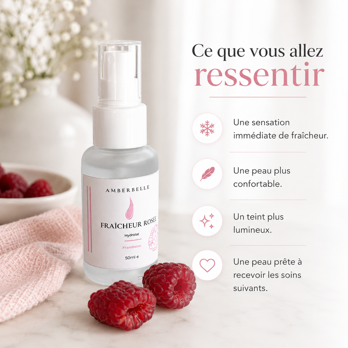 FRAÎCHEUR ROSÉE. Hydrolat de Framboise.